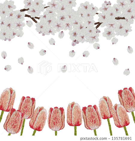 【櫻花鬱金香相框】手工刺繡插畫材料 135781691