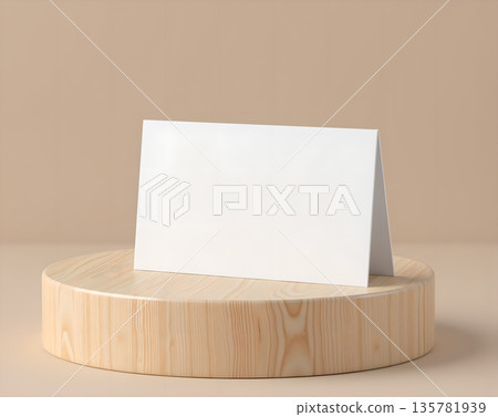 Blank business card template mockup standing on round wooden board, blank business card design template material picture for company, enterprise, store, work Blank business card template mockup standing on round wooden board, blank business card design template material picture for company, enterprise, store, work 135781939