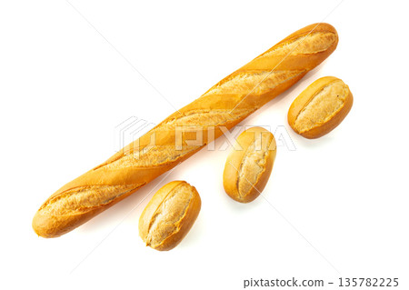 Baguette and French buns isolated on white. 135782225