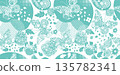 monochrome white and blue floral pattern with butterflies and flowers . Hand drawn. Not AI, vector illustration. 135782341