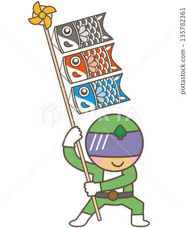 綠色英雄人物支持鯉魚彩帶 | 兒童節素材 135782361