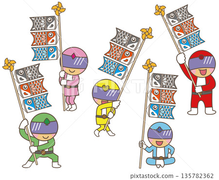 Hero-style character illustration holding a carp streamer | Children's Day/Tango no Sekku material Hero-style character illustration holding a carp streamer | Children's Day/Tango no Sekku material 135782362