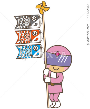 Pink hero character holding a carp streamer | Children's Day easy material 135782366