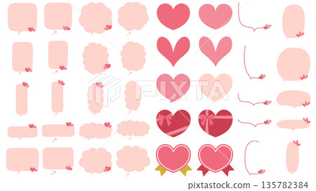 紅色和粉紅色愛心對話框素材組（推薦用於情人節、母親節等場合） 135782384