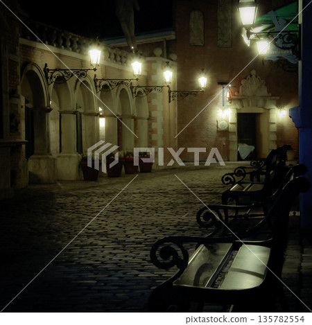 城市夜晚的長椅 135782554