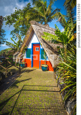 Traditional old wooden house with thatched roof in Madeira, Portugal Traditional old wooden house with thatched roof in Madeira, Portugal 135783350