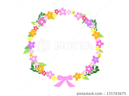 Colorful pastel wreath cute natural flower illustration Colorful pastel wreath cute natural flower illustration 135783675