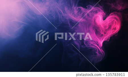 Pink smoke heart on dark abstract background 135783911