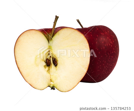 Ripe red apple and half apple on white background isolated 135784253
