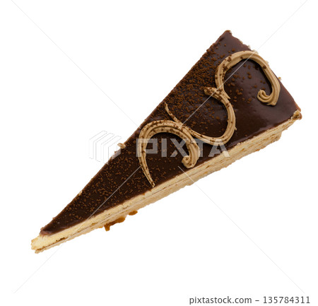 Dessert, pastry, piece of sponge cake on white background isolated Dessert, pastry, piece of sponge cake on white background isolated 135784311