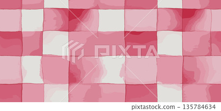 Pink watercolor gingham check seamless pattern background. Pink and white watercolor checkered pattern creating a rustic seamless background texture Pink watercolor gingham check seamless pattern background. Pink and white watercolor checkered pattern creating a rustic seamless background texture 135784634