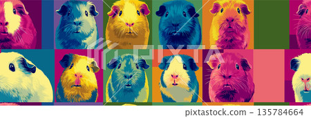 Pop art guinea pig distinct pet portraits grid. Nine cute guinea pigs in a colorful pop art distinct grid pattern Pop art guinea pig distinct pet portraits grid. Nine cute guinea pigs in a colorful pop art distinct grid pattern 135784664