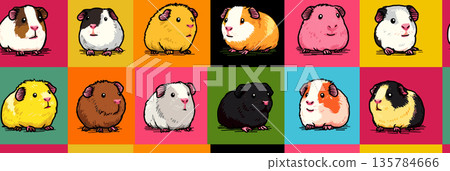 Pop art guinea pig distinct pet portraits grid. Nine cute guinea pigs in a colorful pop art distinct grid pattern 135784666