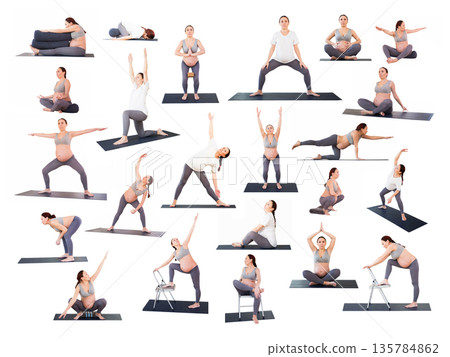 pregnant woman is engaged in yoga. Butterfly Pose or Baddha Konasana pregnant woman is engaged in yoga. Butterfly Pose or Baddha Konasana 135784862