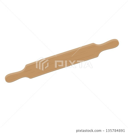 Wooden rolling pin, isolated vector illustration 135784891