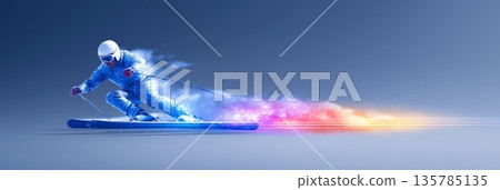 alpine skiing banner. alpine skiing dynamic wallpaper with colorful light trails on a dark background 135785135