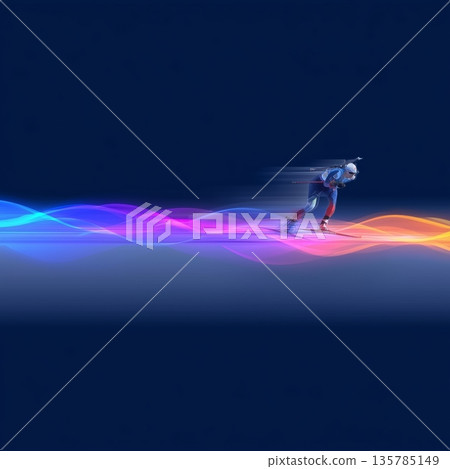 biathlon banner. biathlon dynamic wallpaper with colorful light trails on a dark background biathlon banner. biathlon dynamic wallpaper with colorful light trails on a dark background 135785149