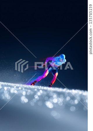 cross-country skiing banner. cross-country skiing dynamic wallpaper with colorful light trails on a dark background cross-country skiing banner. cross-country skiing dynamic wallpaper with colorful light trails on a dark background 135785159