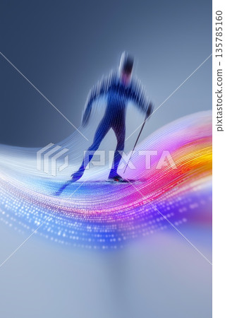 cross-country skiing banner. cross-country skiing dynamic wallpaper with colorful light trails on a dark background 135785160