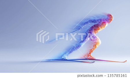 cross-country skiing banner. cross-country skiing dynamic wallpaper with colorful light trails on a dark background cross-country skiing banner. cross-country skiing dynamic wallpaper with colorful light trails on a dark background 135785161
