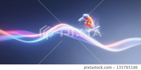 freestyle skiing banner. freestyle skiing dynamic wallpaper with colorful light trails on a dark background 135785186