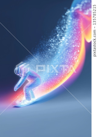 snowboarding banner. snowboarding dynamic wallpaper with colorful light trails on a dark background 135785215