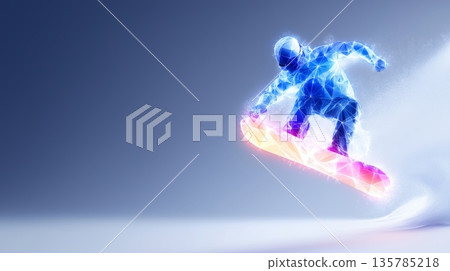 snowboarding banner. snowboarding dynamic wallpaper with colorful light trails on a dark background 135785218