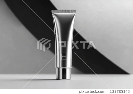 Plain silver mock cosmetics tube on a high end background, 3D illustration Plain silver mock cosmetics tube on a high end background, 3D illustration 135785343