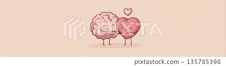 Gentle cartoon brain and heart hugging, showing mental health. Brain and heart characters are hugging, symbolizing mental and emotional balance with care Gentle cartoon brain and heart hugging, showing mental health. Brain and heart characters are hugging, symbolizing mental and emotional balance with care 135785398