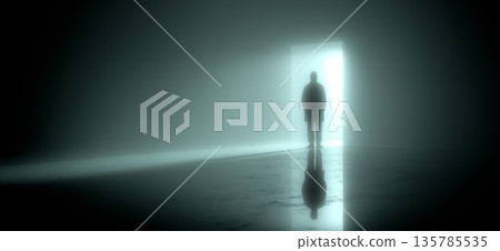 Silhouette of woman in light ray leaving darkness. Female silhouette standing in a beam of light, symbolizing hope and new beginnings Silhouette of woman in light ray leaving darkness. Female silhouette standing in a beam of light, symbolizing hope and new beginnings 135785535
