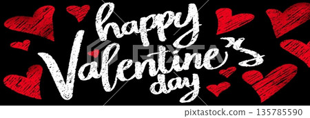 Happy Valentines Day greeting text with red hearts. White handwritten Happy Valentines Day text surrounded by red hearts on a black background Happy Valentines Day greeting text with red hearts. White handwritten Happy Valentines Day text surrounded by red hearts on a black background 135785590