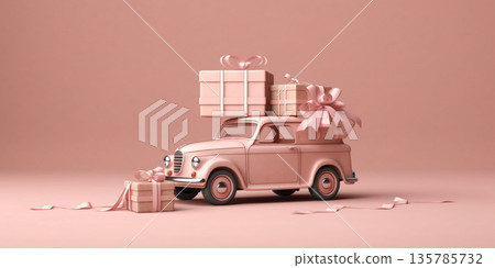 A box gist with ribbon with pink cover luxury for special moment A box gist with ribbon with pink cover luxury for special moment 135785732