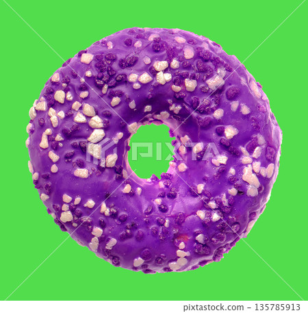 lush donut covered with cream, on a green background lush donut covered with cream, on a green background 135785913