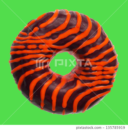 lush donut covered with cream, on a green background 135785919