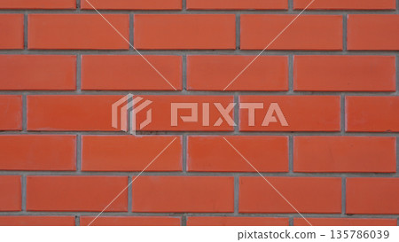 Solid wall of red whole brick, texture, background Solid wall of red whole brick, texture, background 135786039