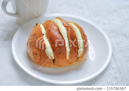 cheese bun, cream cheese garlic bread or Korean cream cheese garlic bun or cream cheese garlic bun 135786367