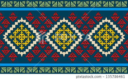 Kazakh nomadic tribes on background Kazakh nomadic tribes on background 135786461