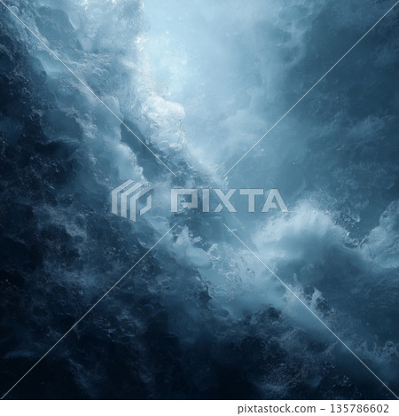 Blue ice background showing cold abstract texture. Cold blue ice shards forming an abstract textured frozen background 135786602