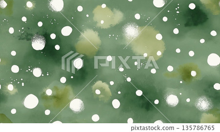 Watercolor green background with scattered polka dots texture. Watercolor green background featuring scattered white and light green polka dots pattern 135786765