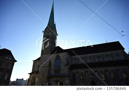 Fraumünster Church on the Limmat River Fraumünster Church on the Limmat River 135786840