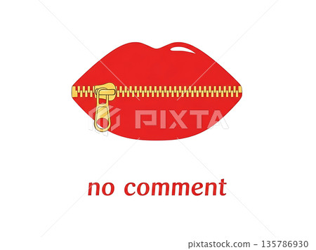 Red lips with a golden zipper closing them, symbolizing silence and no comment 135786930