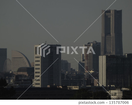 從山王山頂眺望橫濱地標塔和港未來大廈。 135787006
