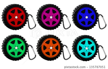 keychain for keys in the form of a car wheel, on a white background in the insulation 135787051