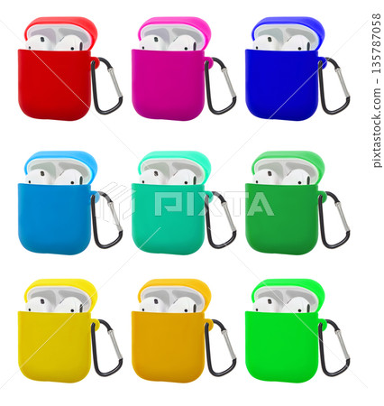 Silicone case with wireless headphones, white background in insulation Silicone case with wireless headphones, white background in insulation 135787058