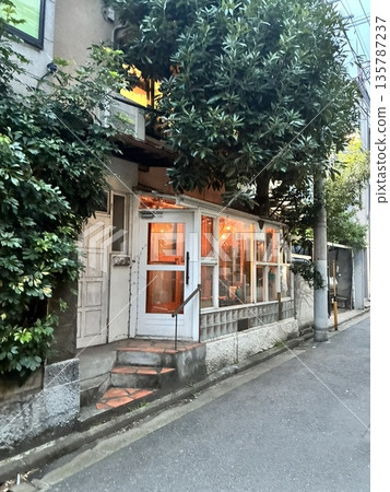A stylish shop in a back alley at dusk 135787237