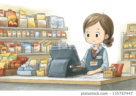 便利商店女店員 | 收銀員工作簡圖 135787447