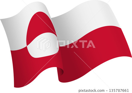 Flag of Greenland. Ribbon style flag that conveys a sense of movement and waving effect 135787661