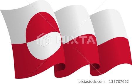 Flag of Greenland. Ribbon style flag that conveys a sense of movement and waving effect Flag of Greenland. Ribbon style flag that conveys a sense of movement and waving effect 135787662