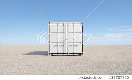 A white container standing on the sand and blue sky 135787860