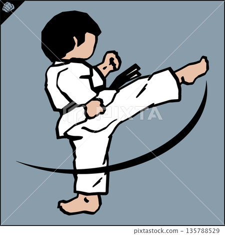 Karate high kick emblem. Martial art colored simbol design. Vector, EPS. Karate high kick emblem. Martial art colored simbol design. Vector, EPS. 135788529